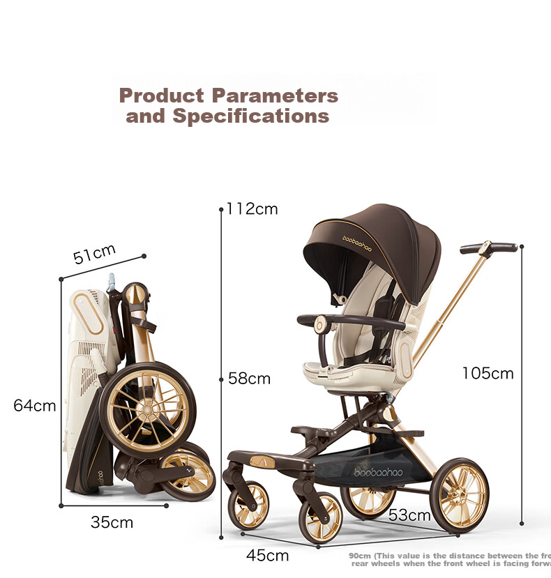 BabyGood V16MAX Yunqi Sand Stroller Large Wheel High Landscape One-Click Folding Sit and Recline Baby Stroller 33