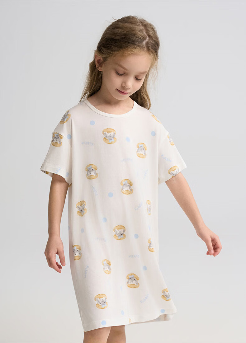 Aimer Kids Girls' Pajamas, Zero-Carbon Lanine Modal Short-Sleeve Nightgown, Summer Cool-Touch Sleepwear, Purple Striped, Size 110 17