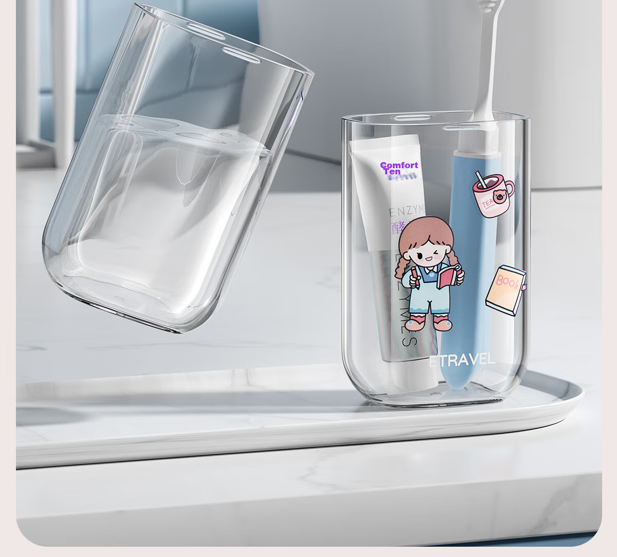 BADIGAO Travel Toiletry Cup Set with Toothpaste, Toothbrush, Portable Three-In Storage Box, Mouthwash Cup for Travel, Business Trips And Hotel Use 5