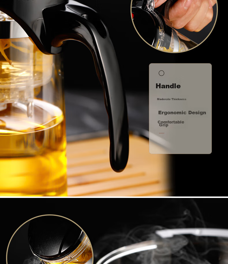 Ranye Glass Teapot with Heat-Resistant Cup, Press-Type Tea Infuser with Separate Compartments, 1000ml Simple Filter Tea Pot SY1000 14
