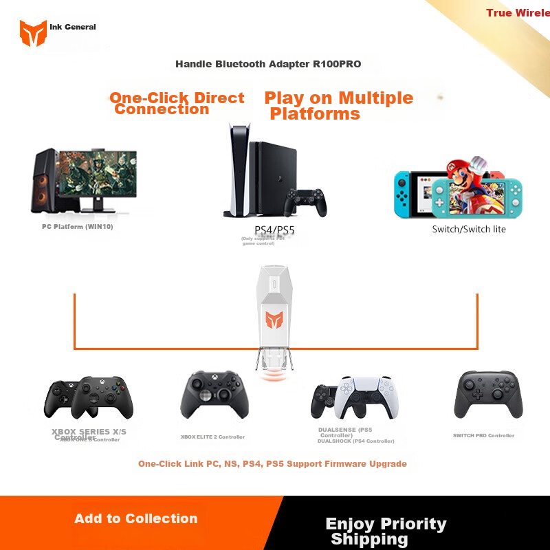 Mojiang R100Pro Multi-Platform Adapter, PS4 Controller to PC Computer, Supports Xbox Series X/S Controller, NS Controller Adapter, XSX Controller Adapter, Receiver