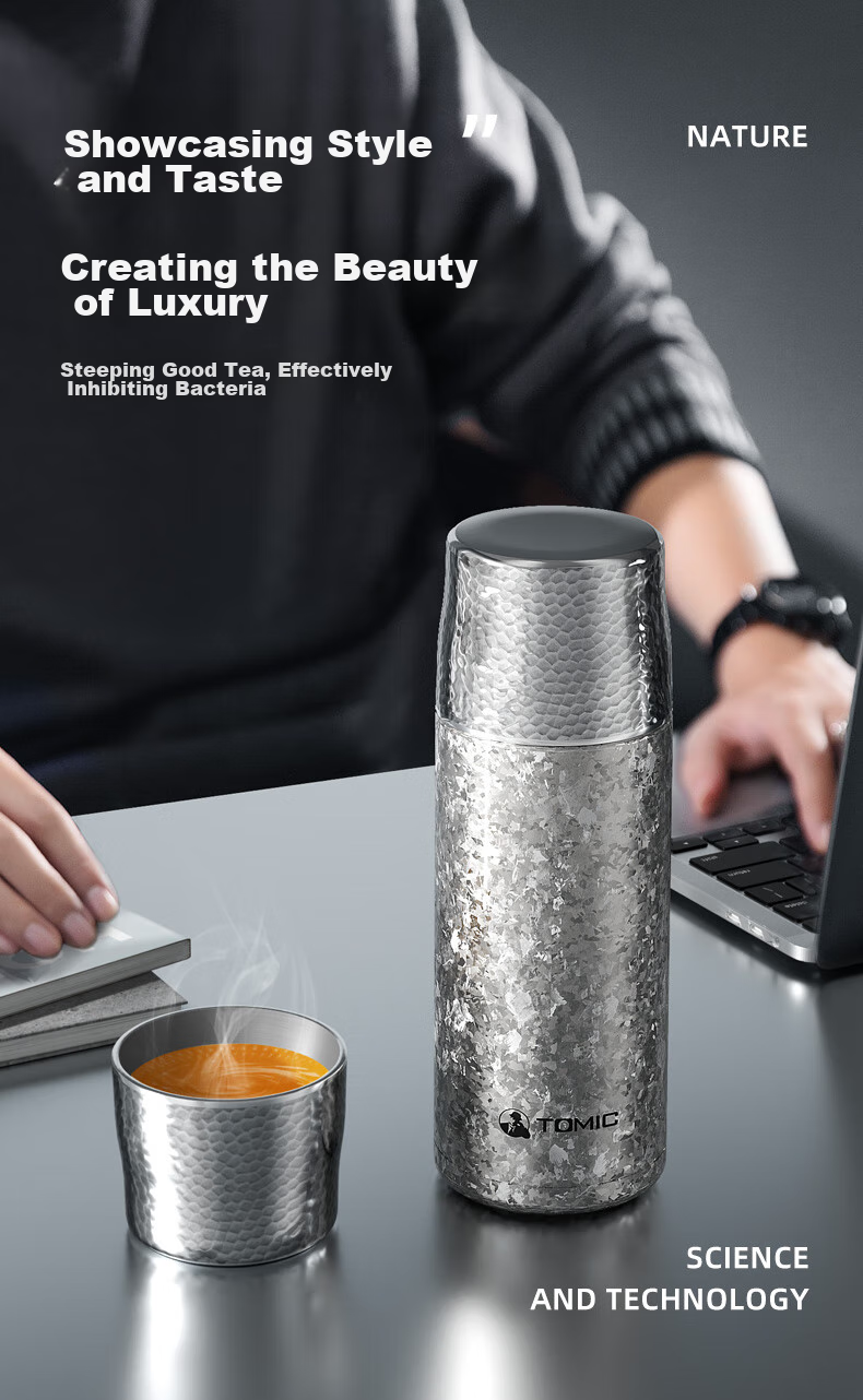 TOMIC Double-Layer Pure Titanium Insulated Tea Infuser Mug for Men And Women, Large Capacity Titanium Water Cup, Gift Souvenir 12