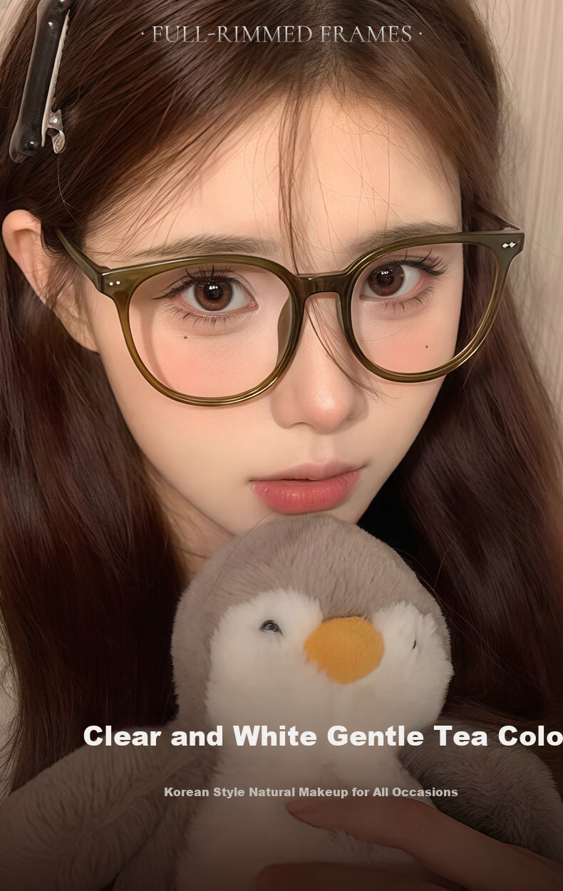 LOHO Ultra-Light Round Frame Glasses for Women, Suitable for Myopia, Cold Tea Color, Face-Slimming Effect, Bare Face Look, Blue Light Blocking, Frame with Prescription Zeiss Lenses 1