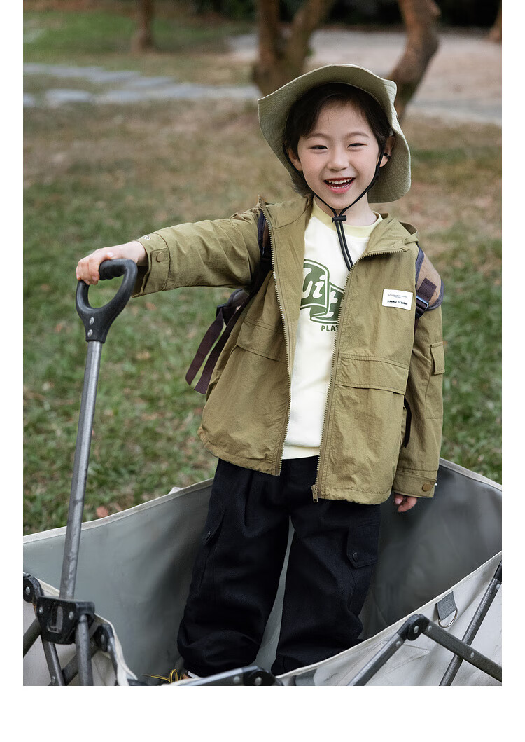 LUSON Chen Da Zhu Boys' Outdoor Hooded Workwear Jacket, 2025 Spring And Autumn New Style, Children's Water-Repellent Hiking Coat, Outerwear 10