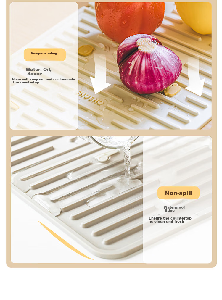 Shuke Orange Cat Draining Mat, Kitchen Silicone Bowl And Chopstick Mat, Absorbent Tabletop, Hand Washing Storage, Heat-Insulating Draining Curtain, Gadget 3