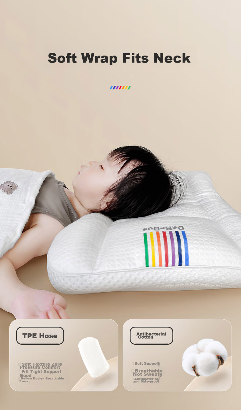 Bebebus Children's Pillow for Ages 1-3, Baby Pillow with Separate Sections for Neck And Spine Protection, Breathable And Washable, Kindergarten Pillow 8