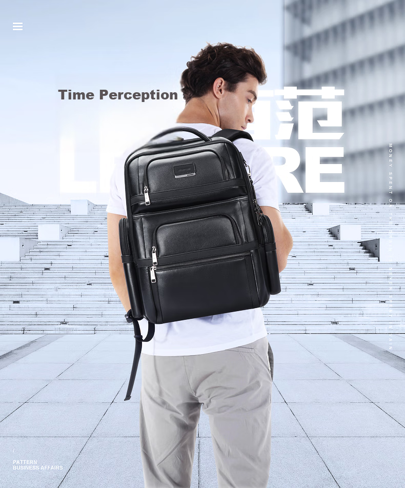 Bopai Leather Backpack, Men's Business Laptop Bag, 16-Inch Computer Bag, College Student Schoolbag, Father's Day Gift 2