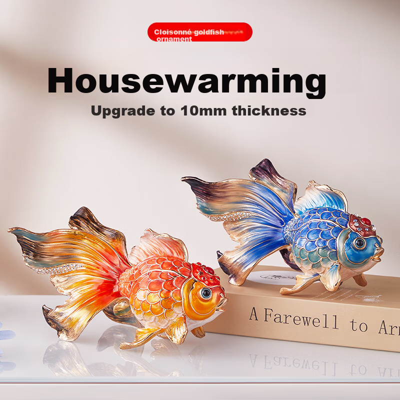 Nuoshiman, Year of The Ox Enamel Goldfish Ornament, Business Opening, Housewarming Gift, Moving Present, Living Room Office Wine Cabinet Decoratio