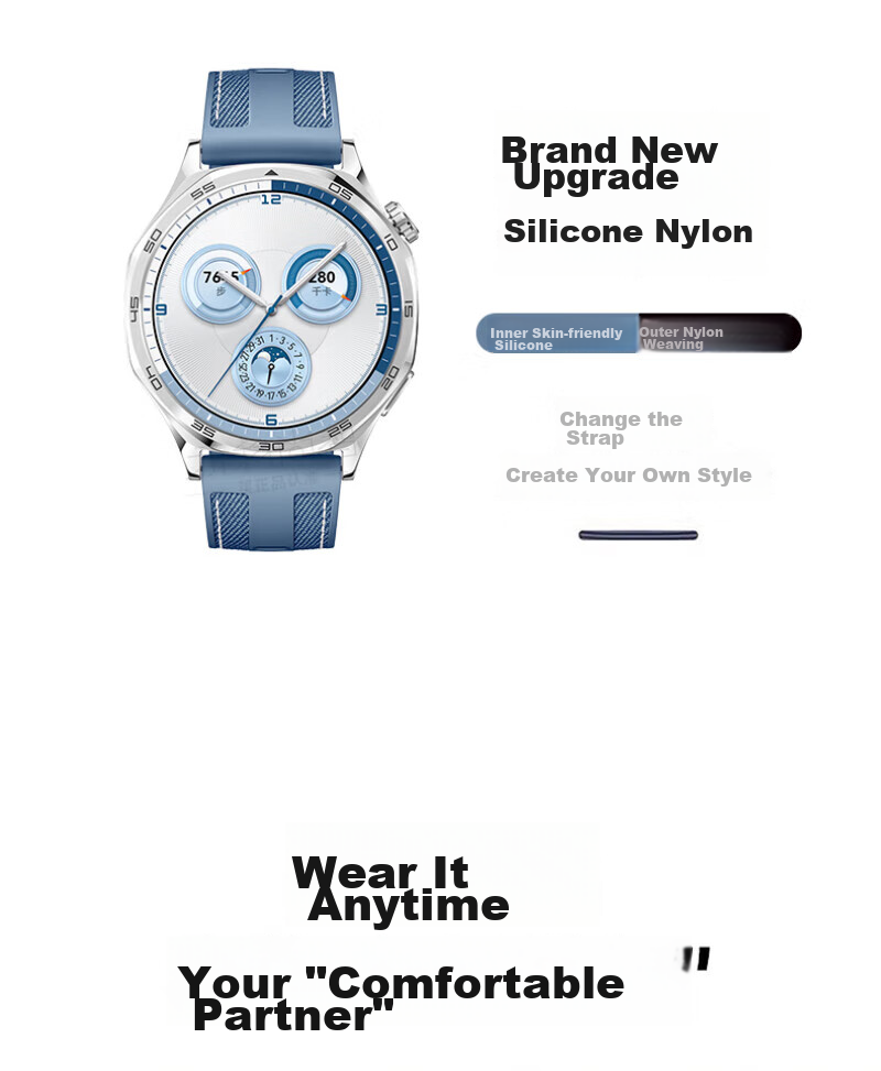 Watchbond Compatible with Huawei Watch GT5 Strap, GT5 Pro Official Style, Runner2/Watch5 Topaz Blue, GT4 Composite Smart Sports Watch4Pro Men's 46mm Band 4