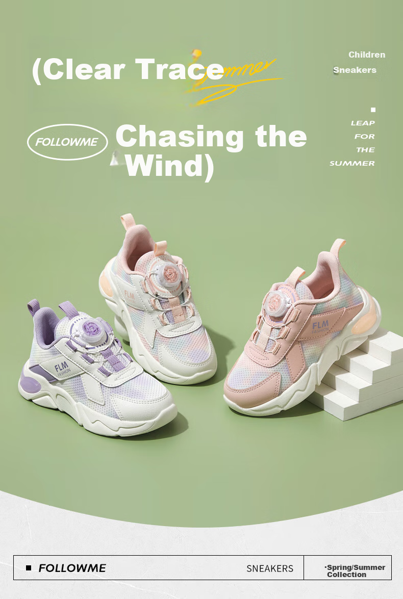 Follow Me Girls' Sports Shoes, Spring And Summer Mesh Breathable Casual Shoes, Children's Running Shoes, White/pink (Hollow Design), Size 34 1