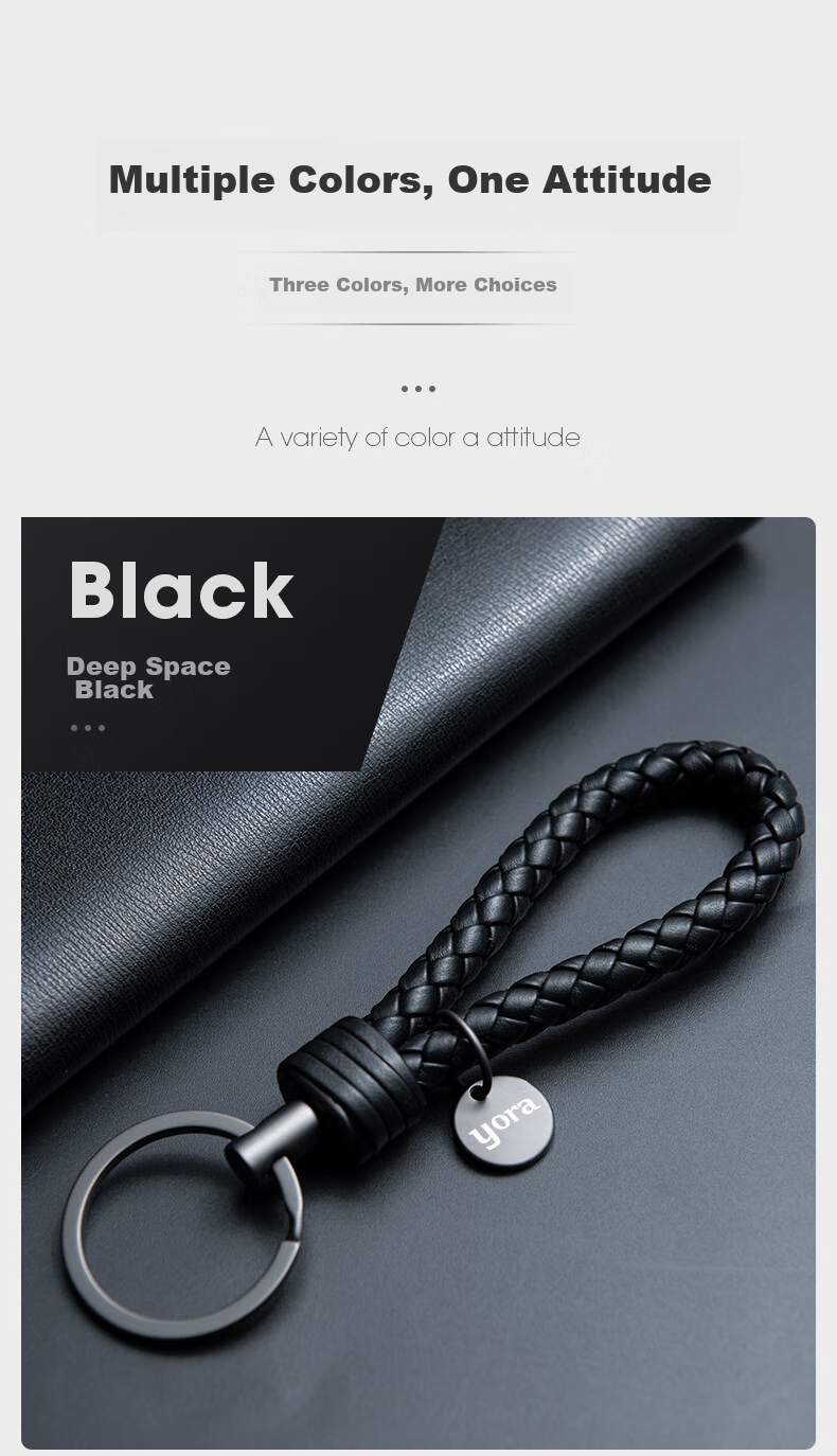 YORA Black Knitted Car Key Chain, Personalized Creative Car Key Pendant, High-Quality Leather Key Ring for Men And Wome 6