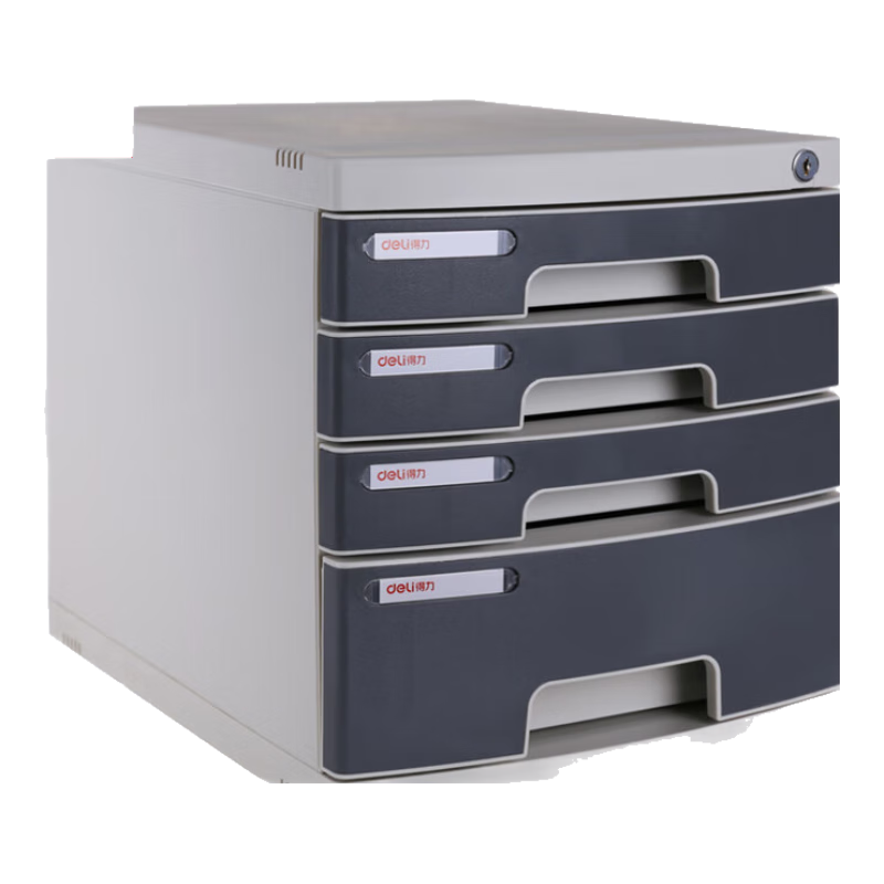 Deli Deli 4-Tier Lockable Hand-Pull Office Desk Organizer, File Cabinet with Drawers, Storage Box for Documents And Exam Papers, Subject Classification, Gray