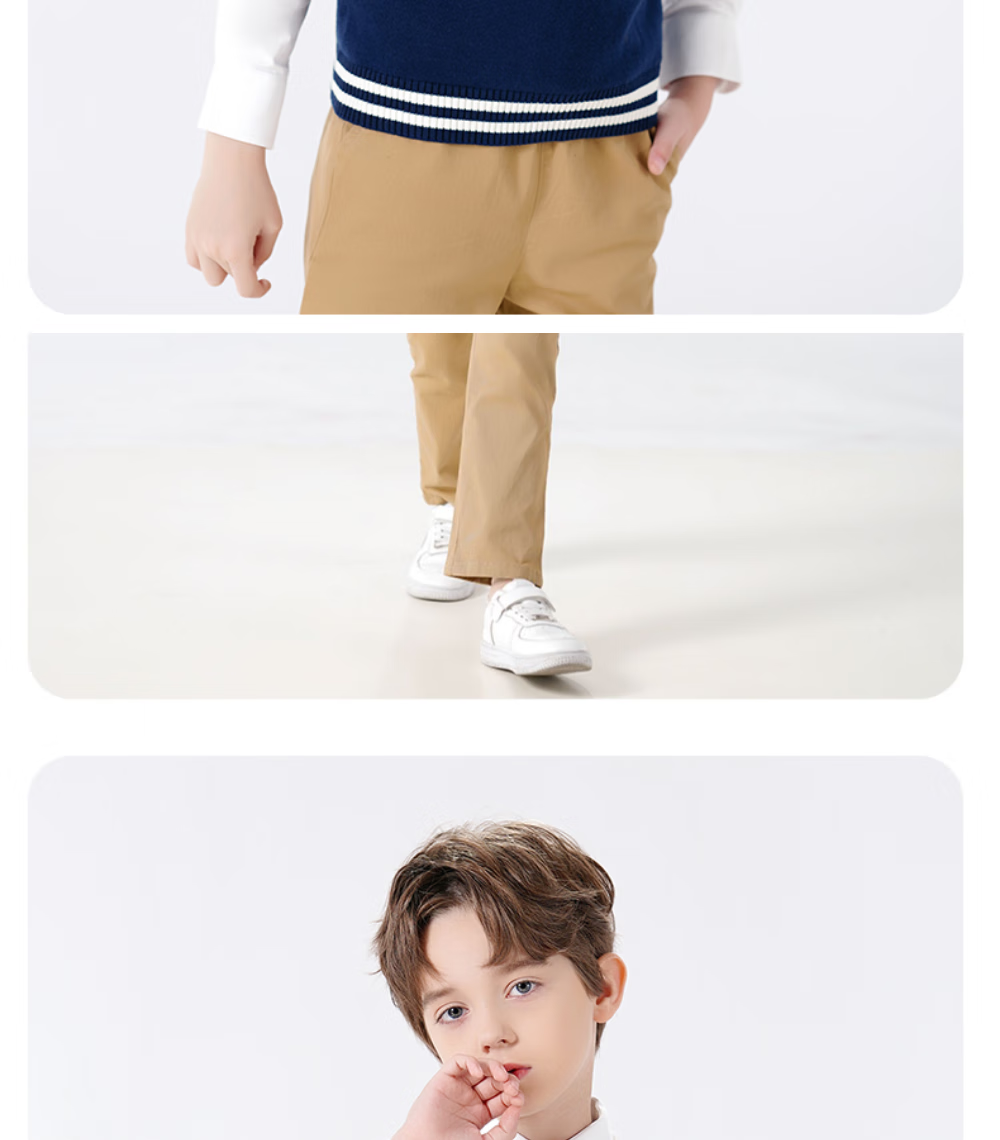 Luomeng Children's School Uniform Spring And Autumn Boys Girls Knitted Vest Set, Navy Blue White Trim Knitted Waistcoat, Size 150 18