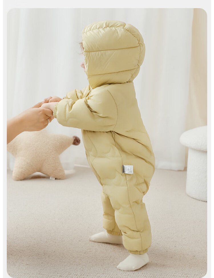 TONGTAI Baby Down Jacket One-Piece Autumn Winter Unisex Hooded Romper Three-Proof Duck Down Crawling Suit Warm Yellow 100cm 4