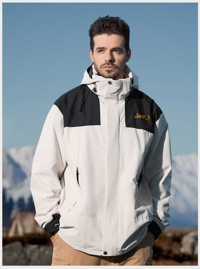 JEEP Men's 3-in-1 Windproof and Wear-Resistant Spring Outdoor Hiking and Mountaineering Jacket 4