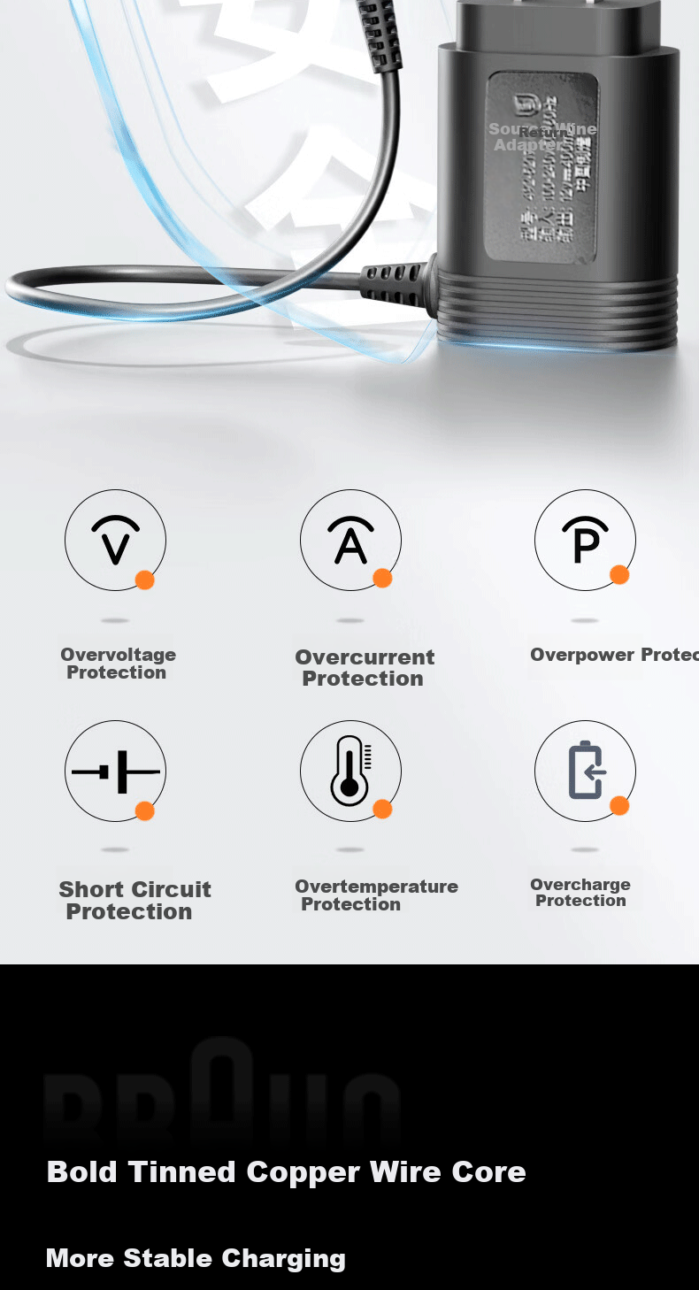Masentek Compatible with Braun Shaver Charger, Universal Charging Cable for Braun Series Small Leopard Pro+/S9/S8/S7/S6/S5/S3/190/1775/2675 Thunder 6