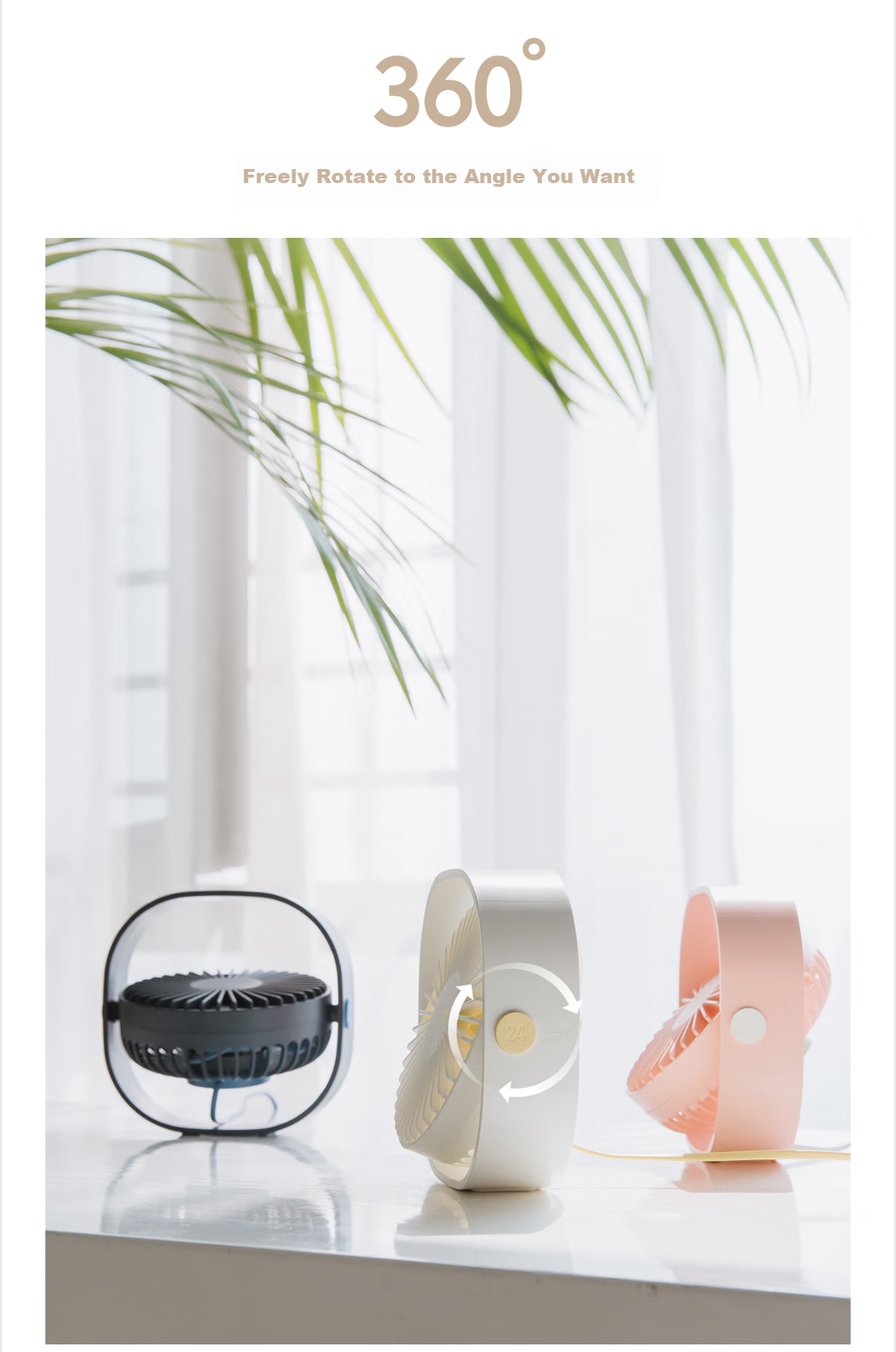BIAZE Desktop Mini USB Fan, Tabletop Office Student Dorm Creative Electric Fan, Quiet Mini Desktop Fan FS1 White 3