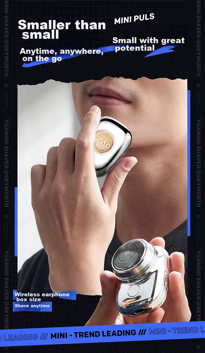 Skyworth [Wu Lei's Choice] Yuanshi Mini Electric Shaver, Portable Men's Electric Razor, Fully Washable Dry And Wet Dual-Blade, Valentine's Day Gift for Boyfriend, Gift Box Set, Tech Silver 2