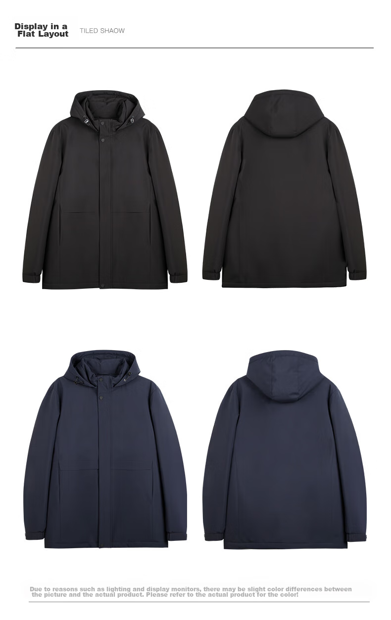 TRIES Men's Padded Jacket, Autumn And Winter Hooded Windproof Coat, Solid Color Fashionable Outerwear, Warm Outer Garment for Going Out 7