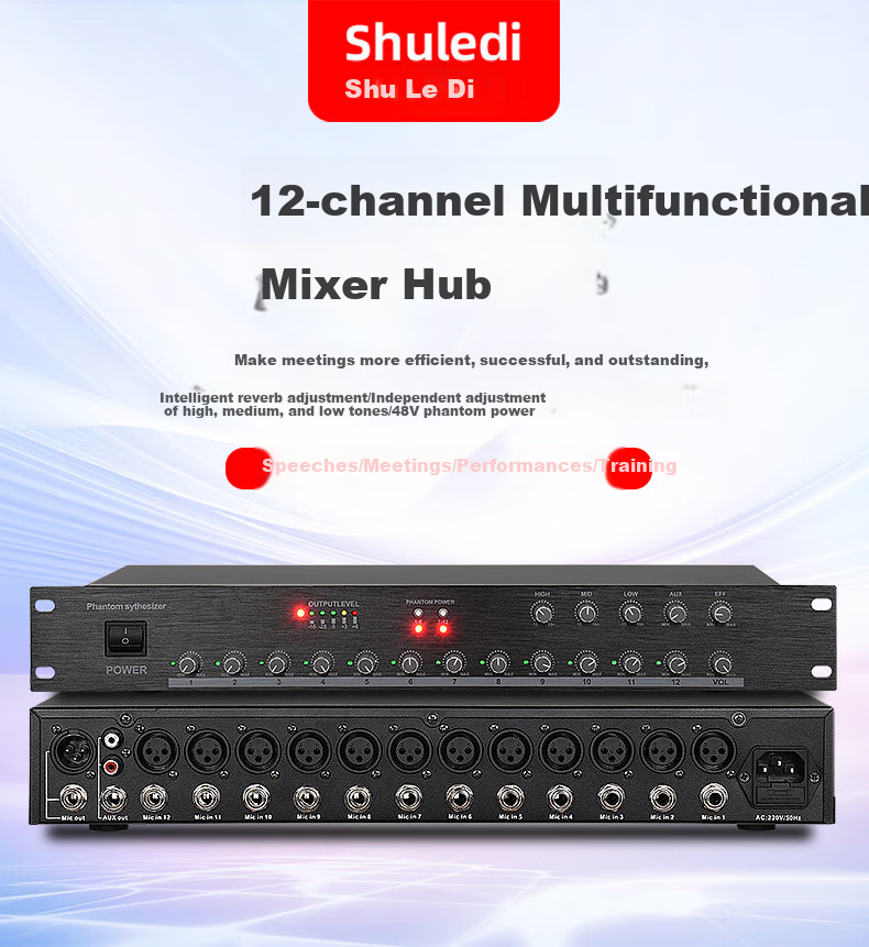 Shuledi AV-2306 Domestic Wired Microphone Mixer, Conference Microphone Expander, 48V Power Supply, Professional Audio Equipment (12 Channels) 17