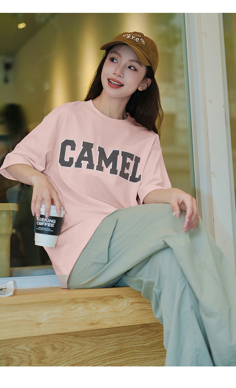 CAMEL Short-Sleeve T-Shirt for Men And Women, Summer New Style Letter Print Trendy Loose Casual Cotton-Feel Top 16