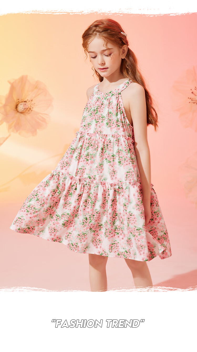 ASK JUNIOR Girls' Summer Dress, All-Over Print Spaghetti Strap Dress, Vacation Children's Princess Dress 6