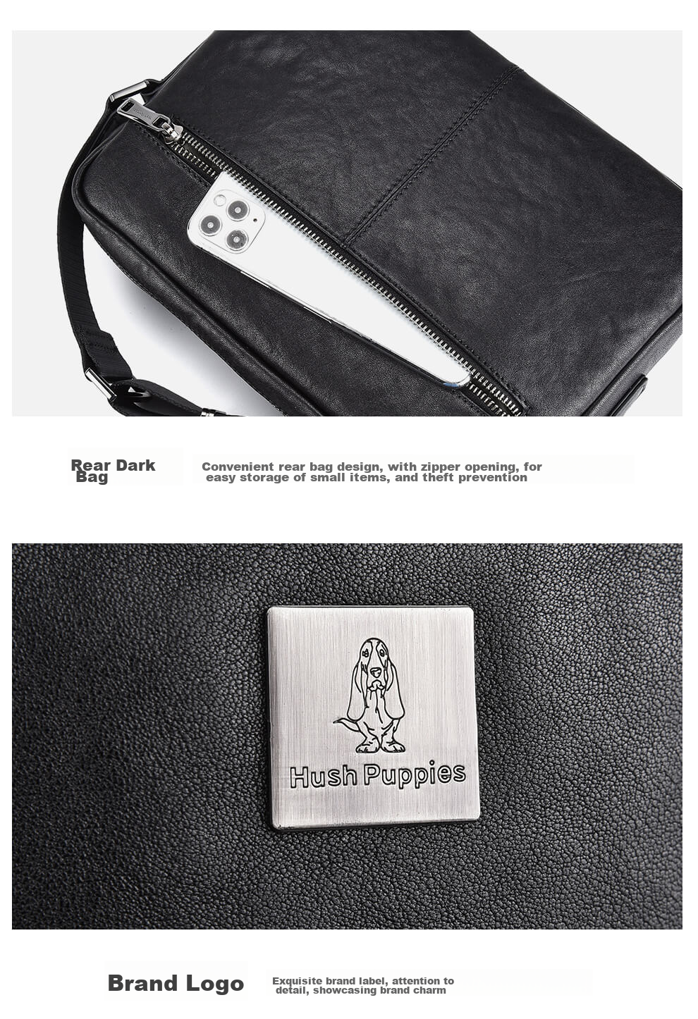 Hush Puppies Shoulder Bag for Men, Genuine Leather Crossbody Bag, Trendy Fashionable Large Capacity Messenger Bag, Business Casual Handbag 14