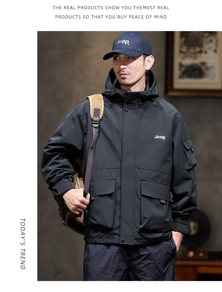 JEEP 2026 Outdoor Mountain-Style Spring And Autumn Men's Sports Jacket, Loose-Fitting Hooded Cardigan Coat for Me 10