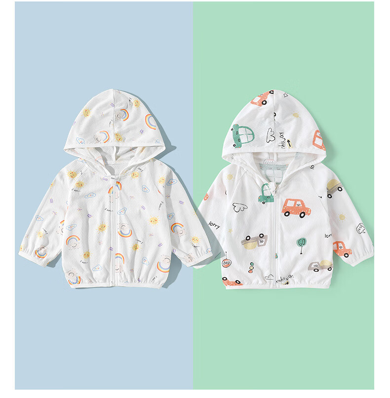 Yishuanger Baby Sun Protection Clothing, Summer Thin Ice Silk Air Conditioning Shirt for Boys And Girls, White with Strawberry Pattern, Size 130 14