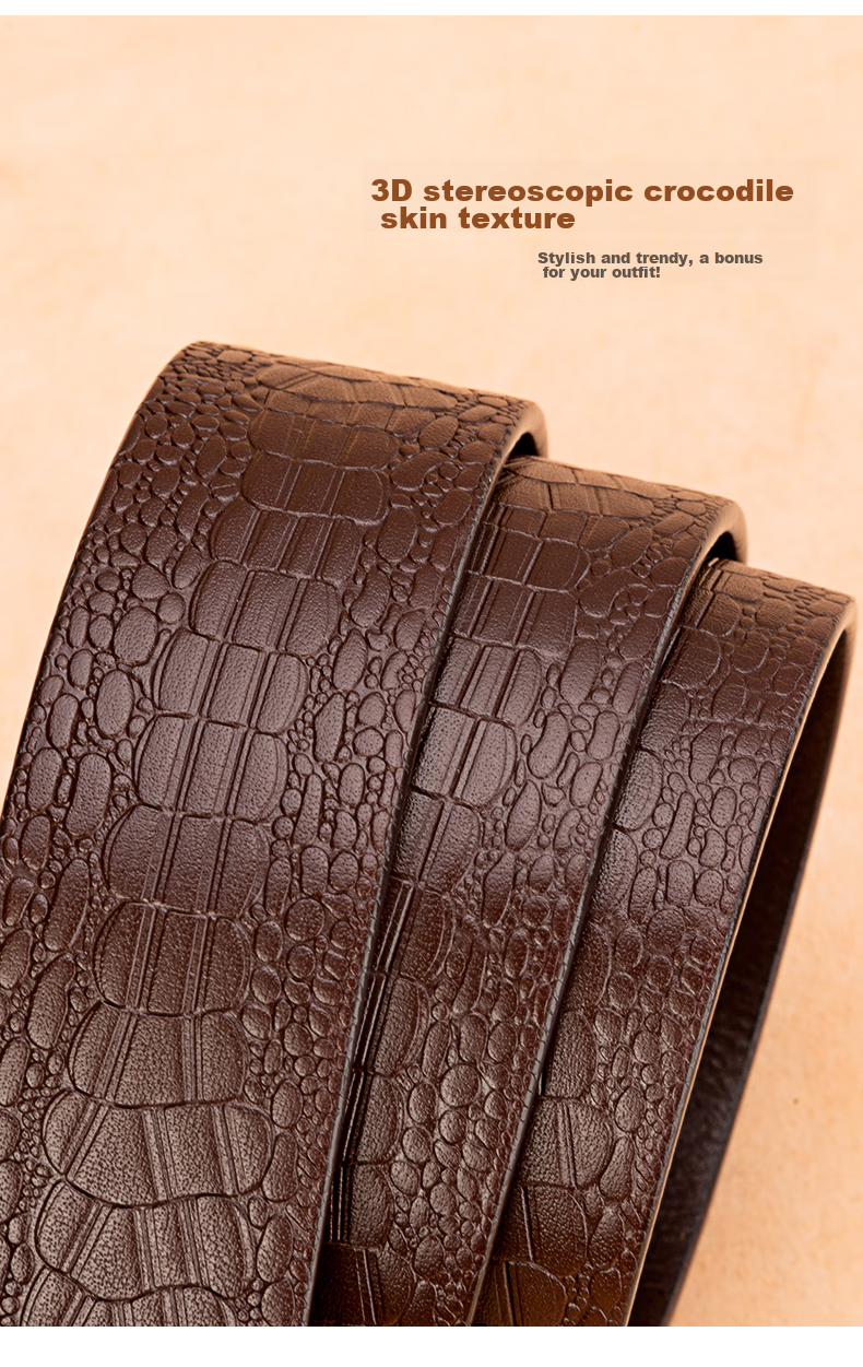 Cattlesboss Men's Belt, Alligator Pattern, Top-Grain Leather, Pin Buckle with Copper Clasp, 1986 Gift for Dad, Dark Brown, 110cm 12