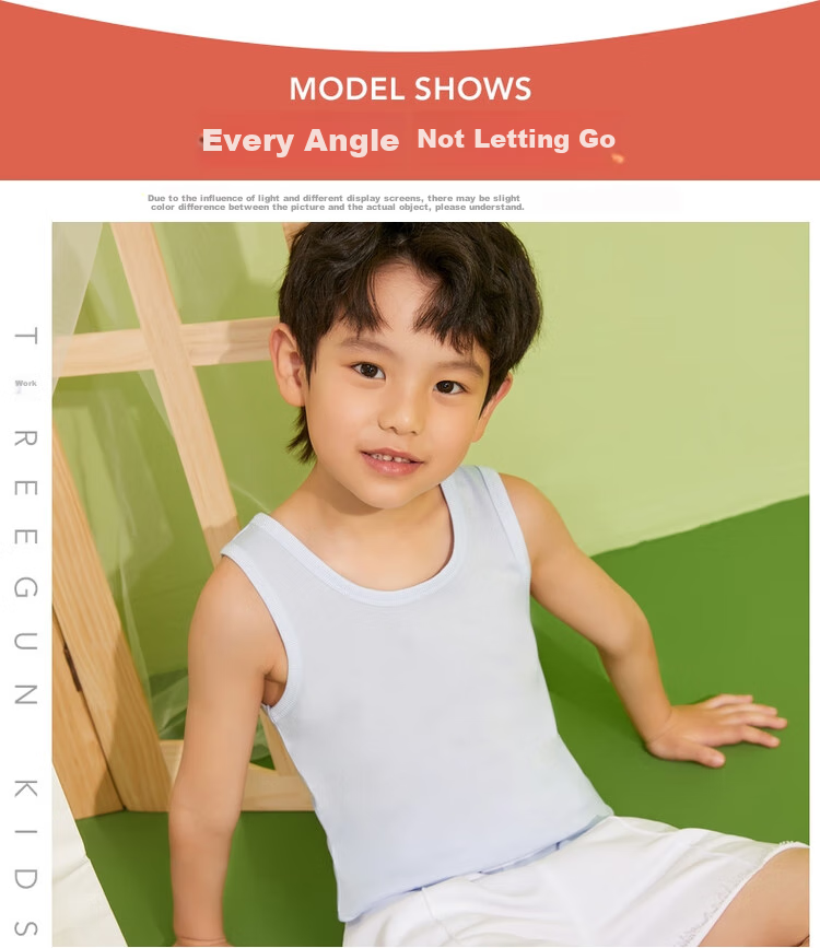 THREEGUN Class A Comfortable Cotton Ribbed Pure Cotton Girls Boys Children Students Round Neck Undershirt Vest 14