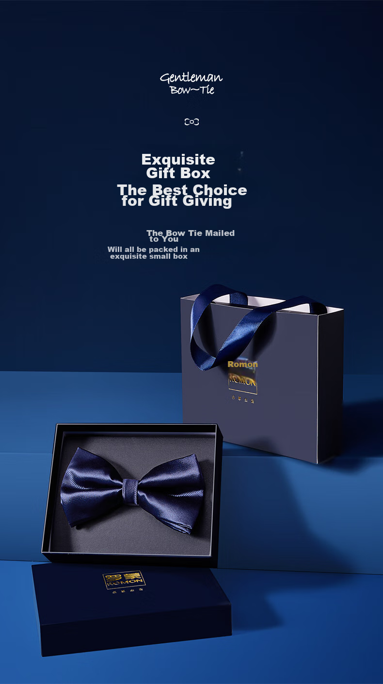 Luomeng Men's Bow Tie, Formal Wear for Groom's Wedding, Fashionable Bow Tie, Solid Color Bow Tie, Navy Blue 8