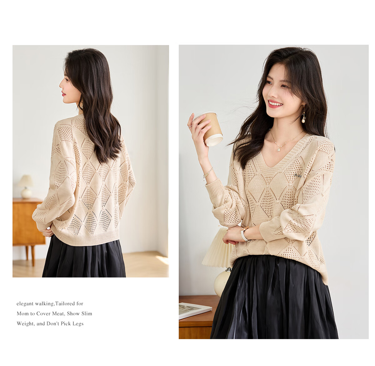 She Enjoy Textured Versatile Diamond Cable Knit Round Neck Sweater Women's Inner and Outer Wear Knit Top T53Z051 17