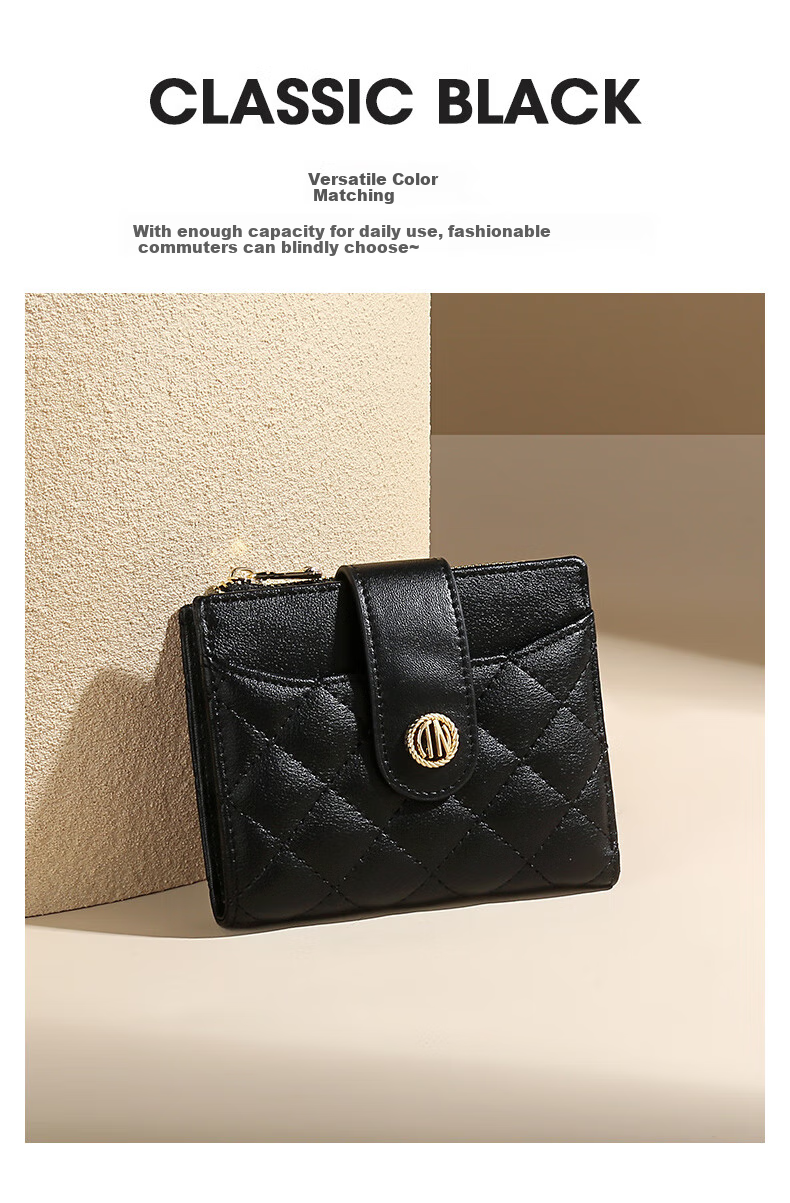 TUCANO Leather Women's Short Wallet And Card Holder, Two-In High-End Diamond Pattern Zipper Coin Purse, Birthday 520 Gift 3