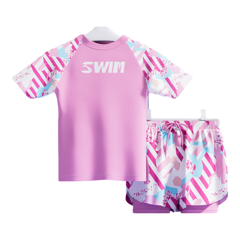 Li-Ning Children's Swimsuit, Girls' Two-Piece Set, Youth Breathable Hot Spring Swimwear 7112, Pink, Size 160
