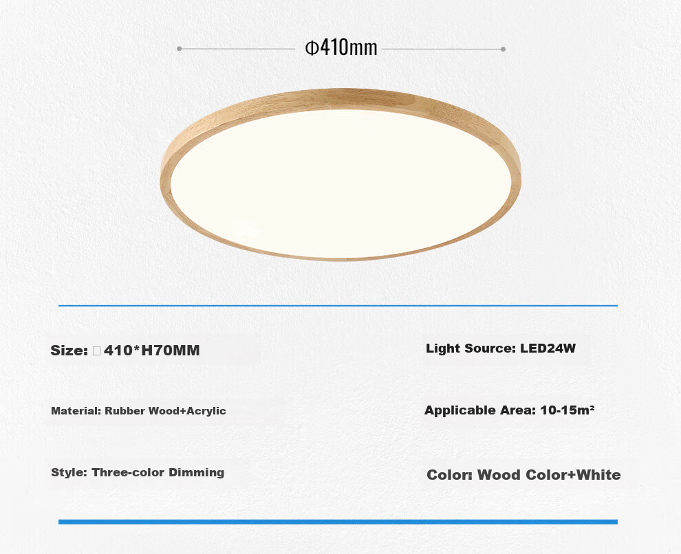 NVC LED Ceiling Light, National Trend Style Wooden Craftsmanship, Square Lamp for Study Room And Bedroom, Natural Wood Ultra-Thin Round Shape 14