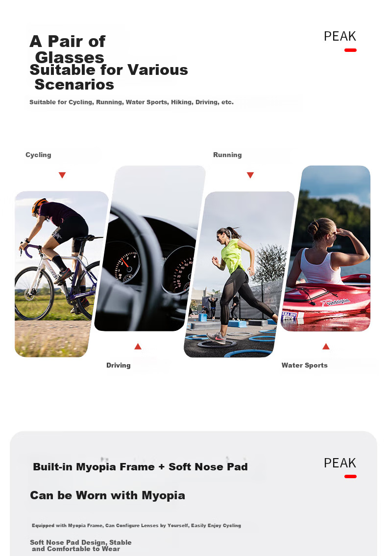 PEAK Cycling Glasses with Photochromic Lenses for Nearsighted Men And Women, Outdoor Sports Running Bicycle Windproof Sandproof Day And Night Dual-Use Goggles 5