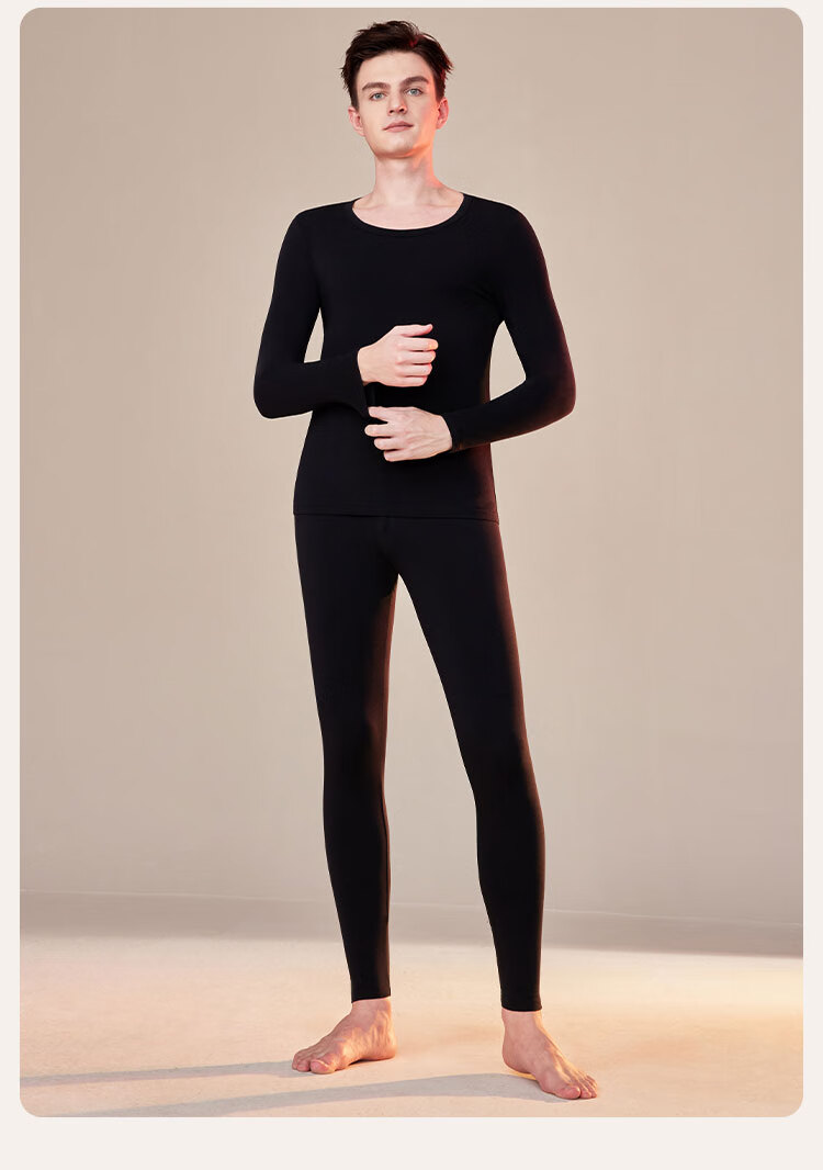 Ordifen [Modal Set] 7A Antibacterial Women's Thermal Underwear, Autumn And Winter Round Neck Base Layer, Black M 11