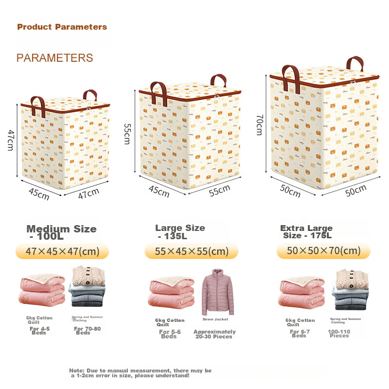 Baicaoyuan Clothes And Quilt Storage Bag, Moving Packing Organizer, Cotton Storage Bag, Dust-Proof, Moisture-Proof, Zipper Style