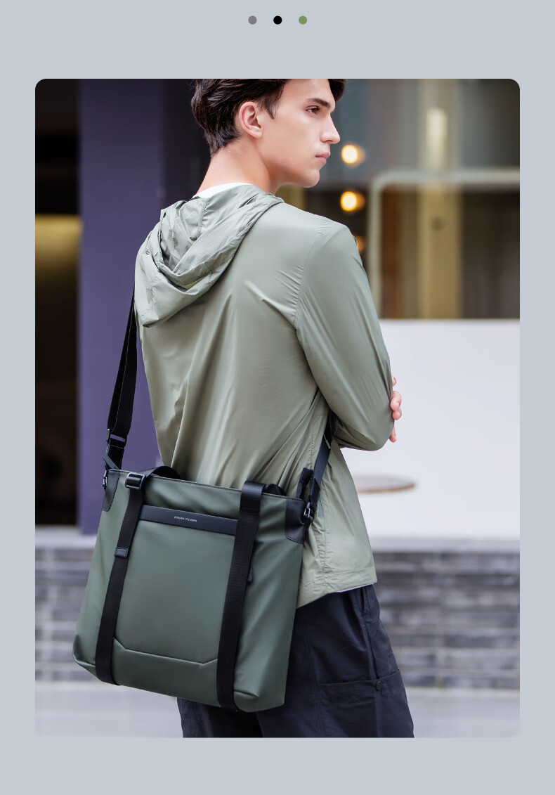 MARK RYDEN Tote Bag, Men's Commuter Large Capacity Layered Shoulder Crossbody Bag, High-End Handbag for Women, MR569 Olive Gree 2