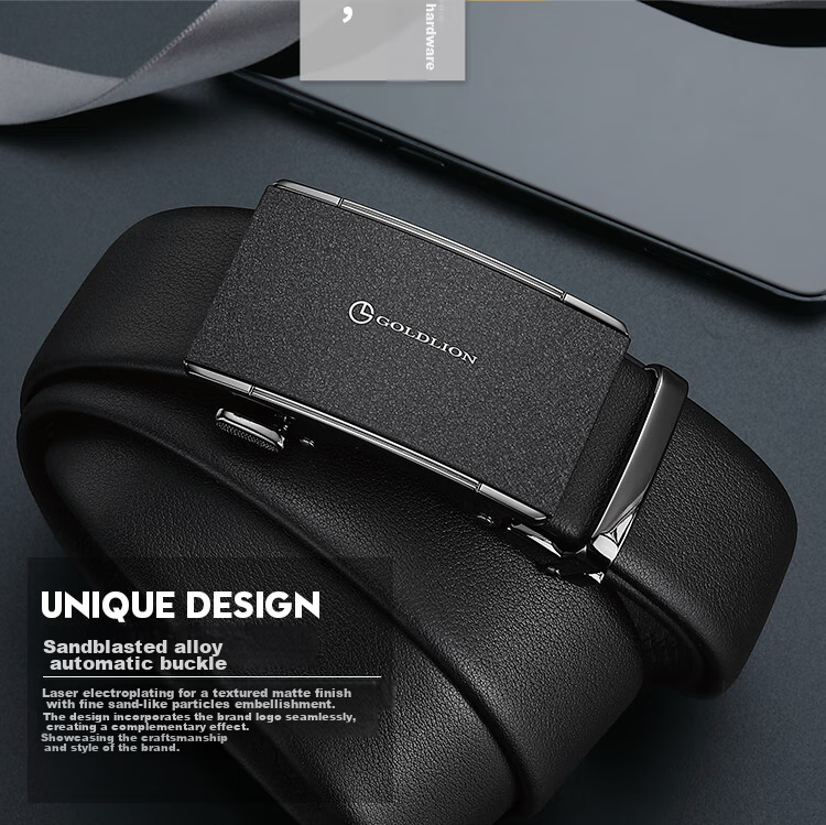 Goldlion Men's Leather Belt with Matte Automatic Buckle, Business Fashion Trouser Belt Gift Box, Birthday Present 8