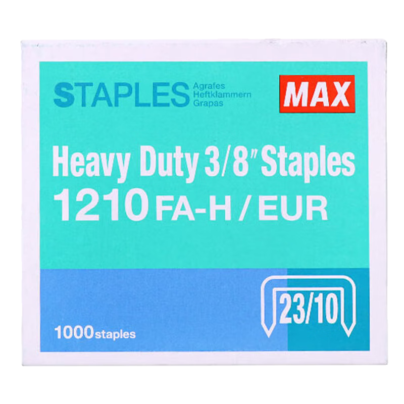 MAX Heavy-Duty Large Staples, Strong Penetration And Less Clogging, 1000 Pieces/box, Suitable for Heavy-Duty Large Staplers, 23/10 1210FA-H