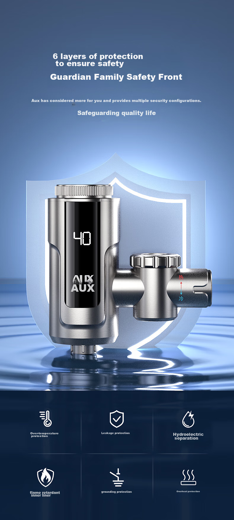 AUX Electric Water Heater, No Installation Required, Quick Heating, Kitchen Cold And Hot Water, Instant Electric Water Heater STJ1, Plug-In Constant Temperature Steel Leak Protectio 11