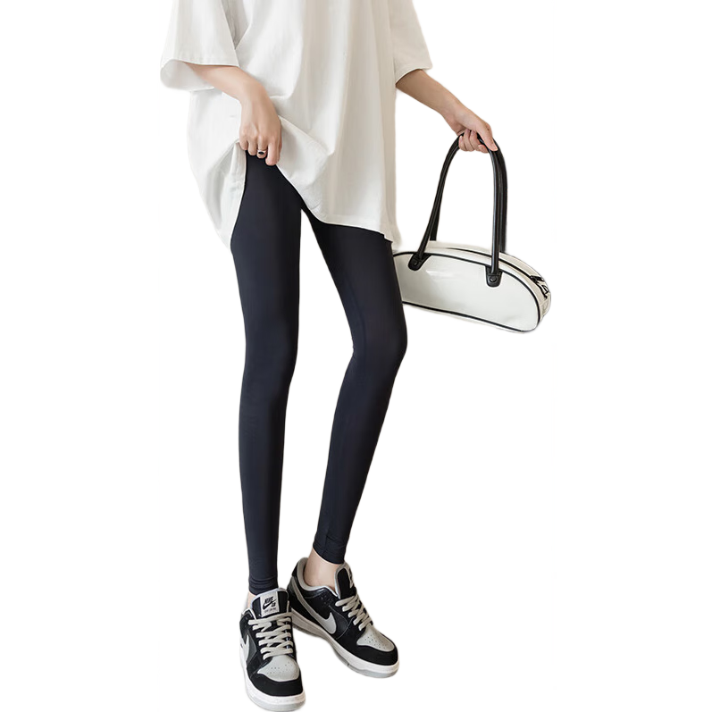 LangSha Women's Ice Silk Leggings for Outer Wear, Thin Summer Style, Elastic Silky Tight-Fitting High-Waist Slimming Nine-Point Pants