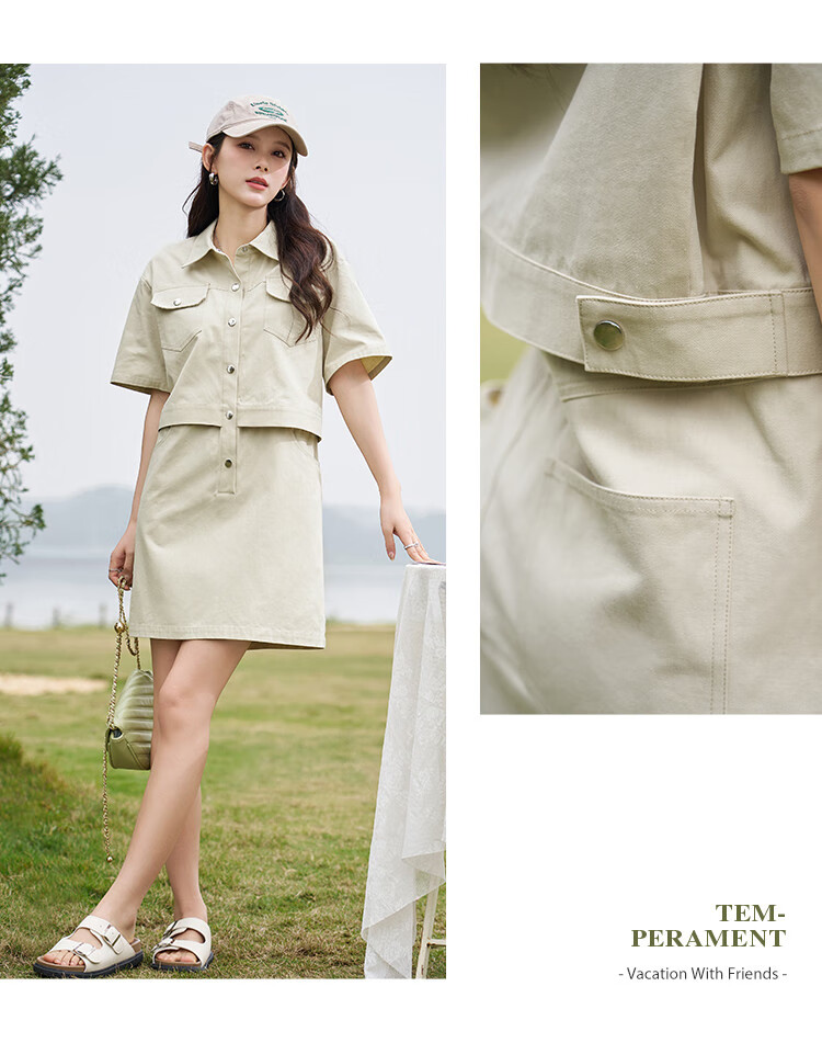 Dme [Academic Style Workwear Dress] Summer Lapel Slimming Elegant Side Slit Comfortable Versatile Dress for Wome 10