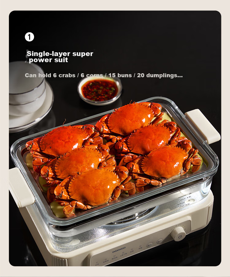 DAEWOO [Selected by Procurement And Sales] Multifunctional Electric Steamer Pot for Stewing And Steaming All-In Food-Grade Glass Transparent No Plastic Household Multi-Layer Steam Pot Stainless Steel Plate S22 11