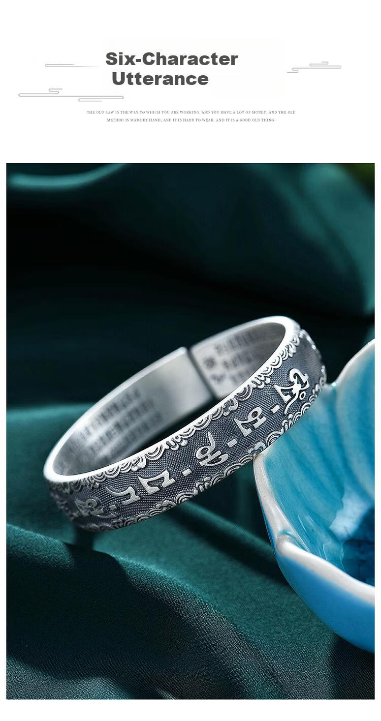 Yunjinli Silver Bracelet, 999 Fine Silver, Men's Style, Unique Ethnic Design, Six-Character Mantra, Open-End Silver Bangle, Birthday Gift for Boyfriend 1