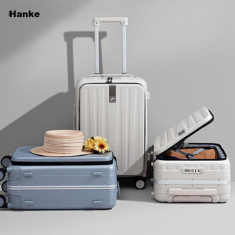 Чемодан HANKE, дорожный, мужской и женский, вместимость 69 л, 24 дюйма, цвет слоновая кость, алюминиевая рама, переднее боковое открытие