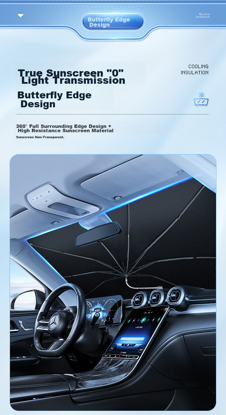 KOOLIFE Car Sunshade, Vehicle Heat Insulation Sun Visor, Foldable Sunscreen Curtain for Car Interior Front Windshield, Upgraded Version with Bendable Handle 6