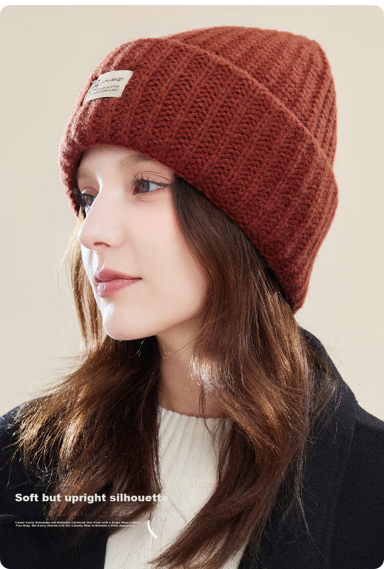 JIUMU Pure Wool Warm Knit Hat, Autumn And Winter Knitted Cap, Cold Hat, Winter Hat, Outdoor Ear Protection Cold-Resistant Cap for Women in Winter 7